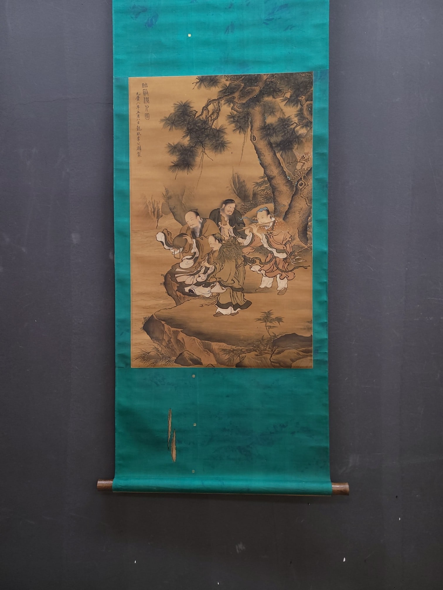 A Chinese Vertical Scroll Ink Painting of Character and Story on Silk (1 of 9)