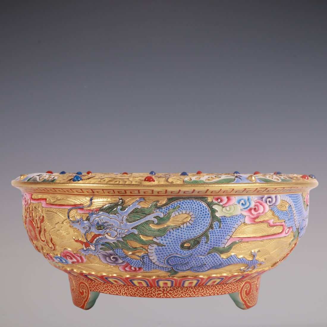 An Exquisite Enamel Dragon Pattern Seawater Pattern Tripod Brush Washer (1 of 8)