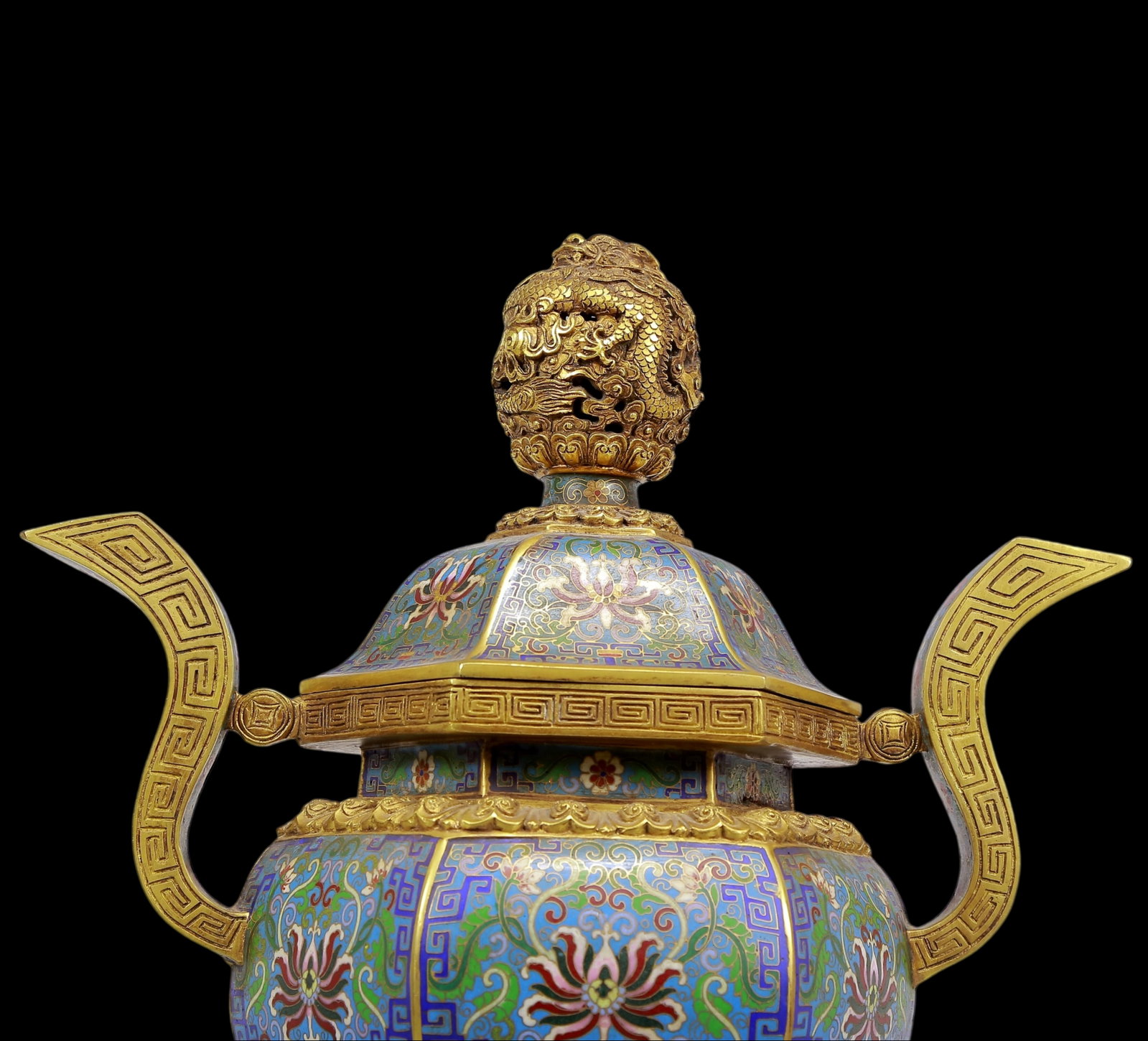 An Exquisite Gilt Bronze Cloisonne Lotus Pattern Dragon Pattern Double-Ears and Tripod Censer - 2
