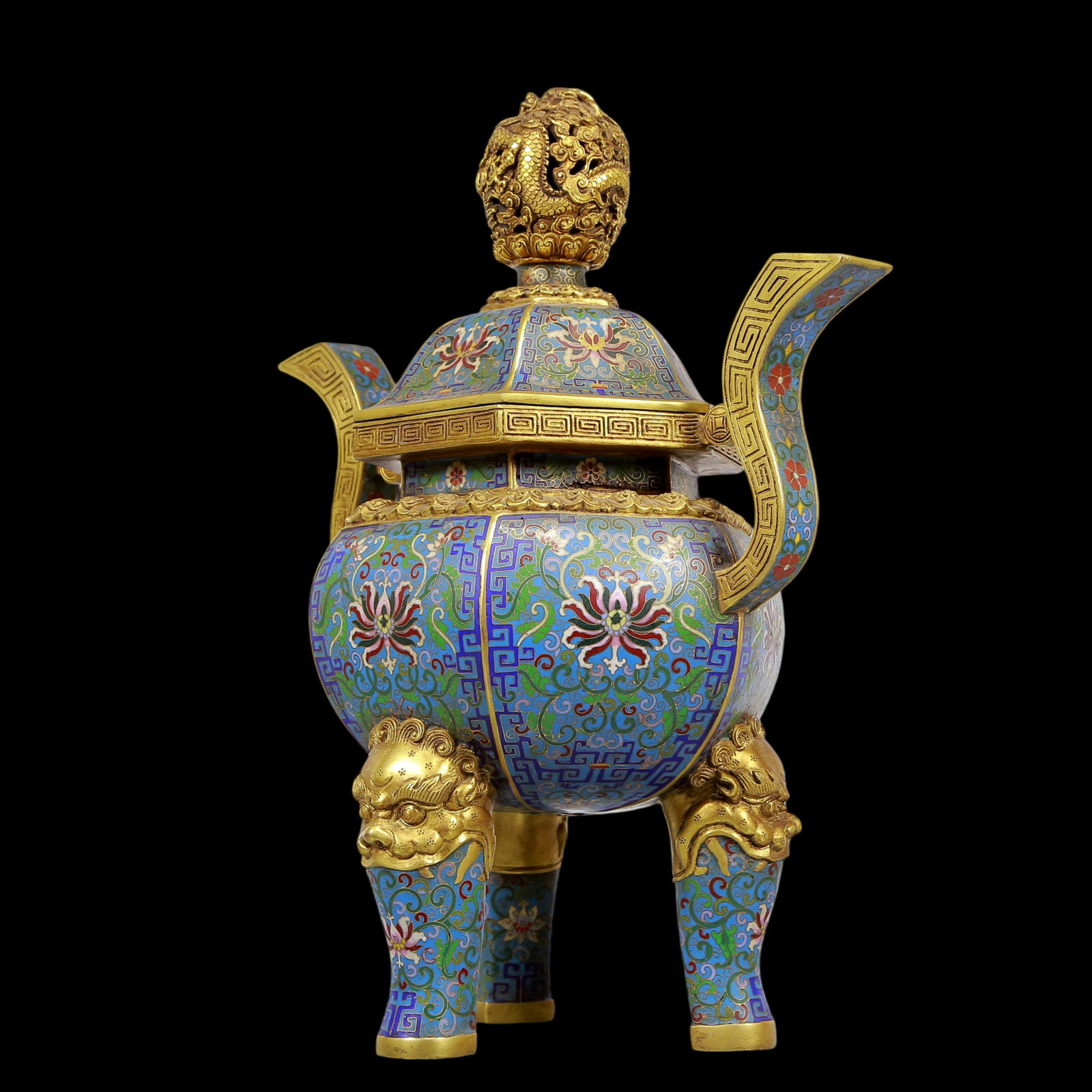 An Exquisite Gilt Bronze Cloisonne Lotus Pattern Dragon Pattern Double-Ears and Tripod Censer - 4