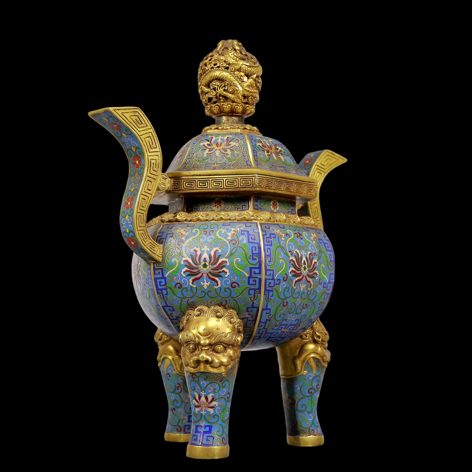 An Exquisite Gilt Bronze Cloisonne Lotus Pattern Dragon Pattern Double-Ears and Tripod Censer - 6