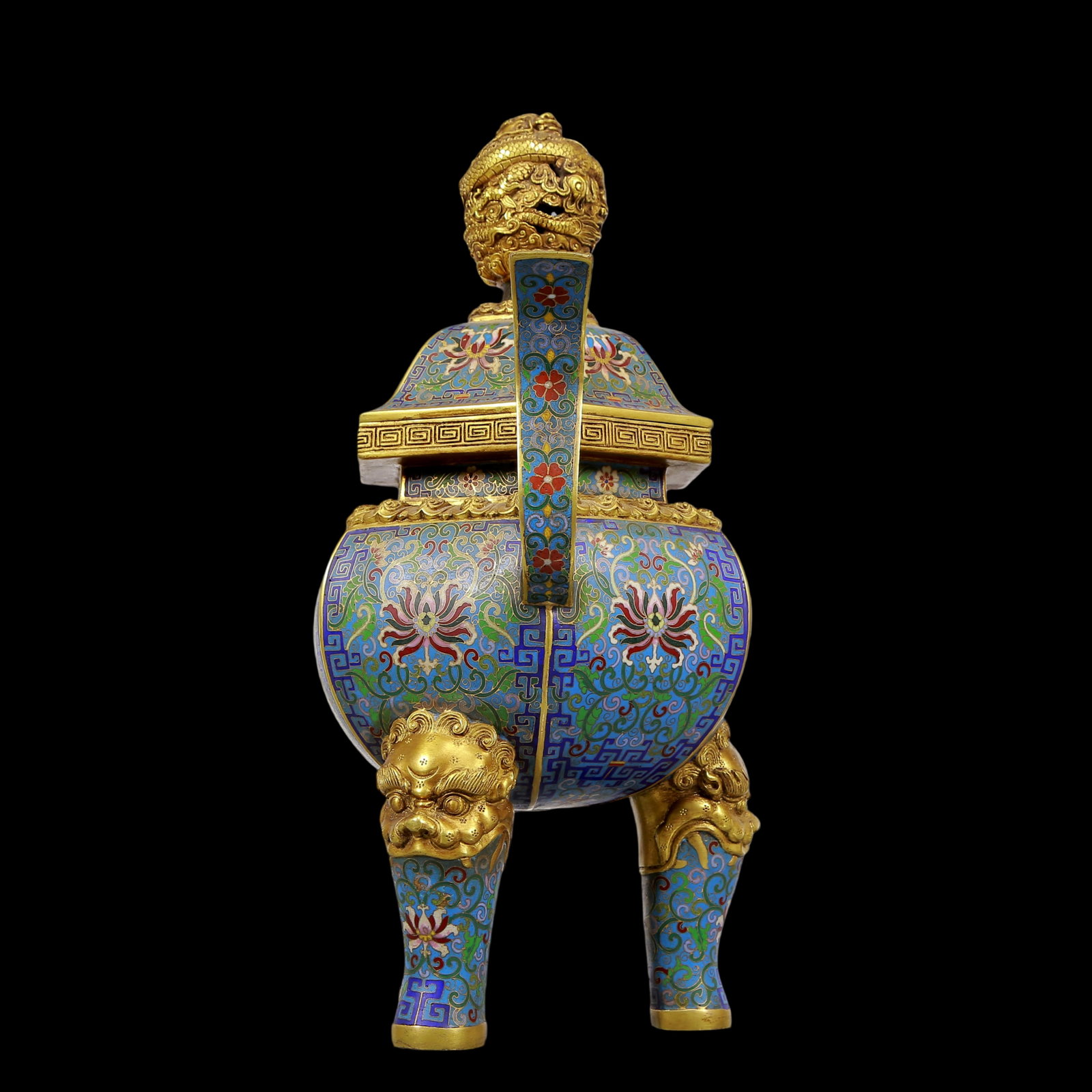An Exquisite Gilt Bronze Cloisonne Lotus Pattern Dragon Pattern Double-Ears and Tripod Censer - 8