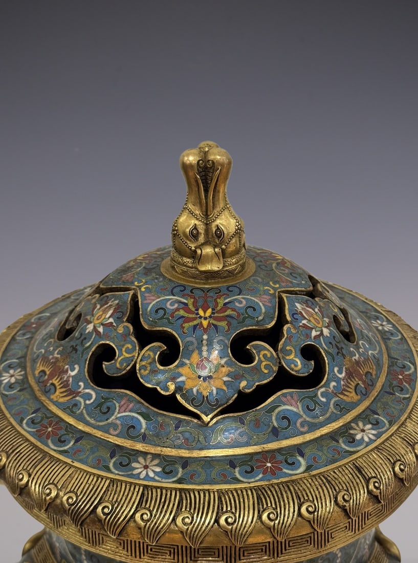 An Exquisite Cloisonne Lotus Pattern Double-Ears and Tripod Censer - 2