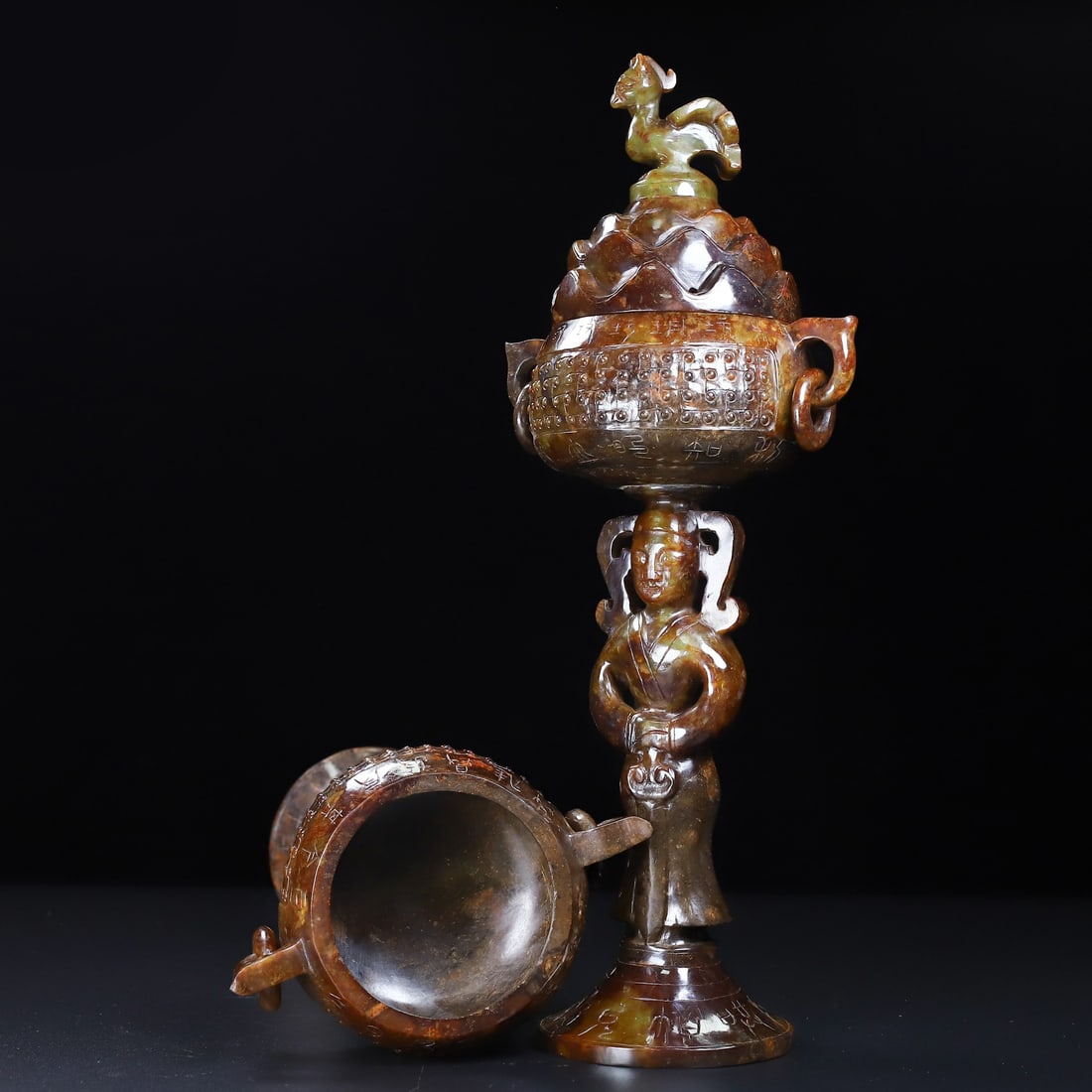 An Exquisite White Jade Figure Pattern With Inscription Double-Ears Censer - 3