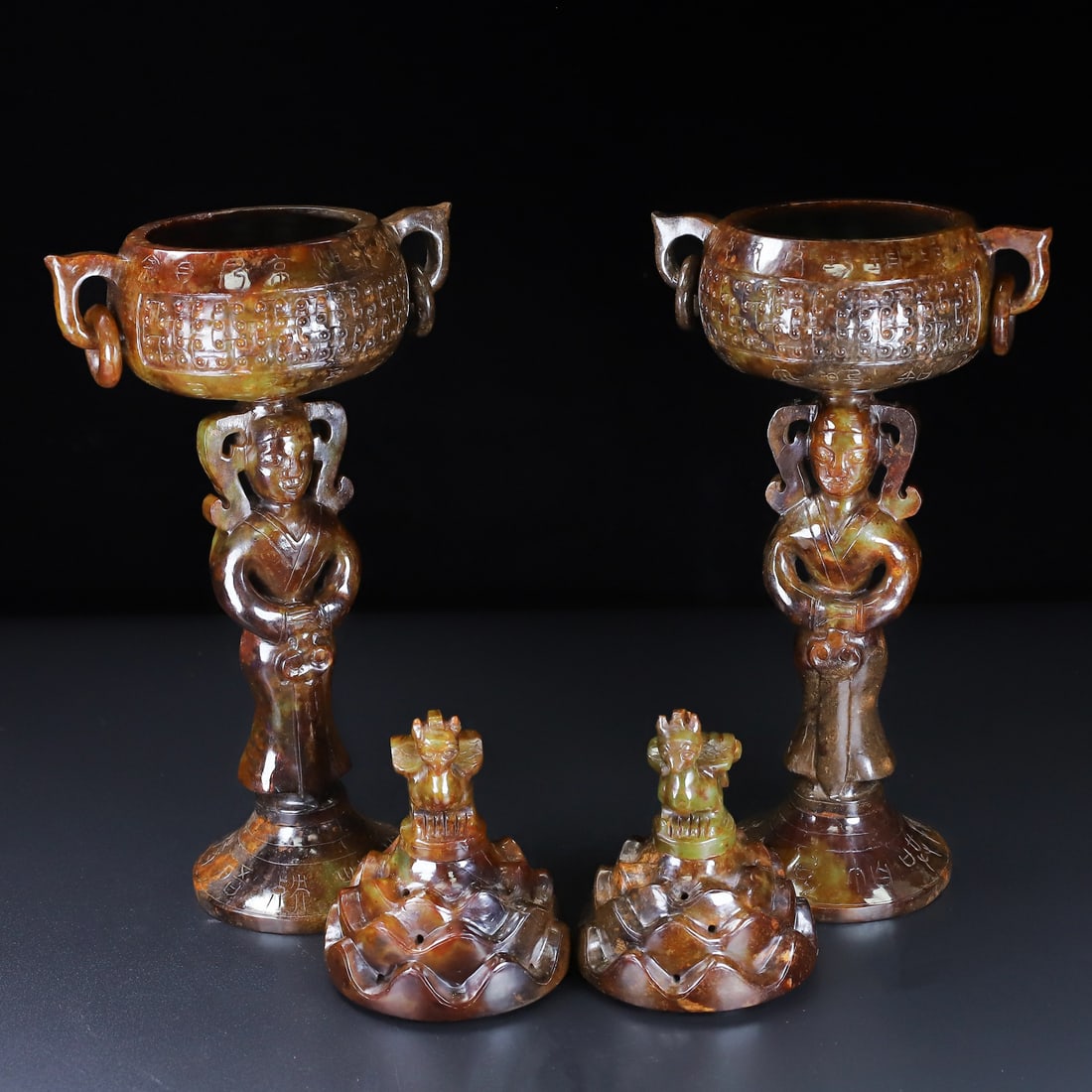 An Exquisite White Jade Figure Pattern With Inscription Double-Ears Censer - 7