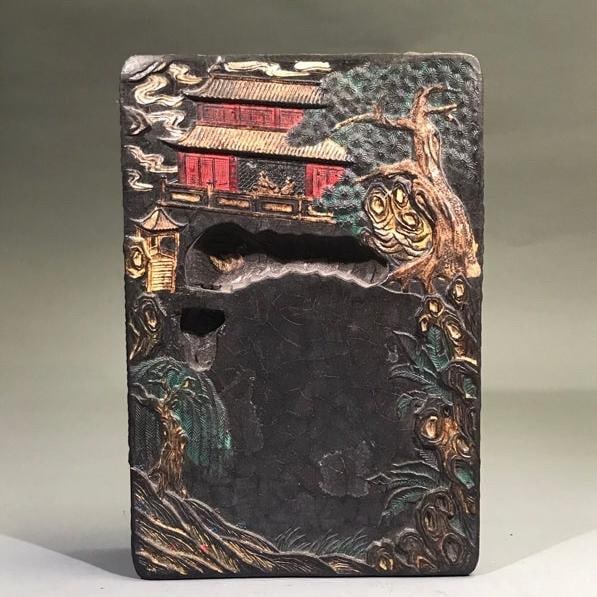 A fine piece of old Qing Dynasty ink from Lanting inkstone: Qing Dynasty Old Ink Lanting InkstoneSIZE: W: Approx. 950g 17x12.5cm(The Dimensions Of All Batches Are Manually Measured.If You Need More Detailed Information, Please Contact Our Customer Service Befo