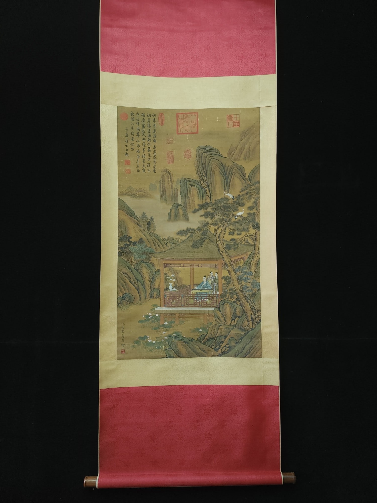 A fine silk portrait landscape painting by Qing dynasty Jiao Bingzhen: A fine silk landscape portrait by Jiao Bingzhen from the Qing DynastySIZE:92x52cm(The Dimensions Of All Batches Are Manually Measured.If You Need More Detailed Information, Please Contact Our Customer