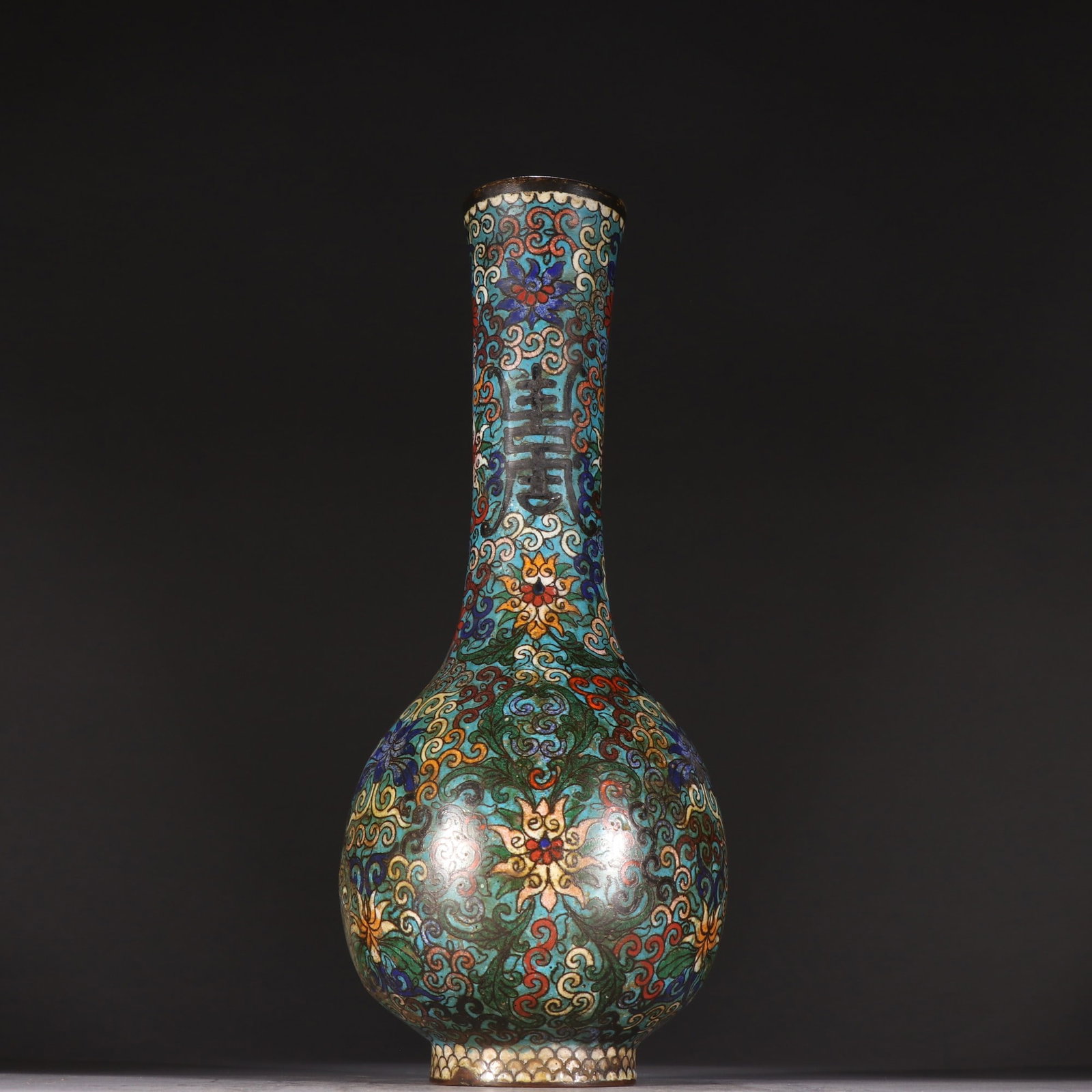 A fine Qing dynasty cloisonn?? bottle with entwined lotus lotus pattern (1 of 9)