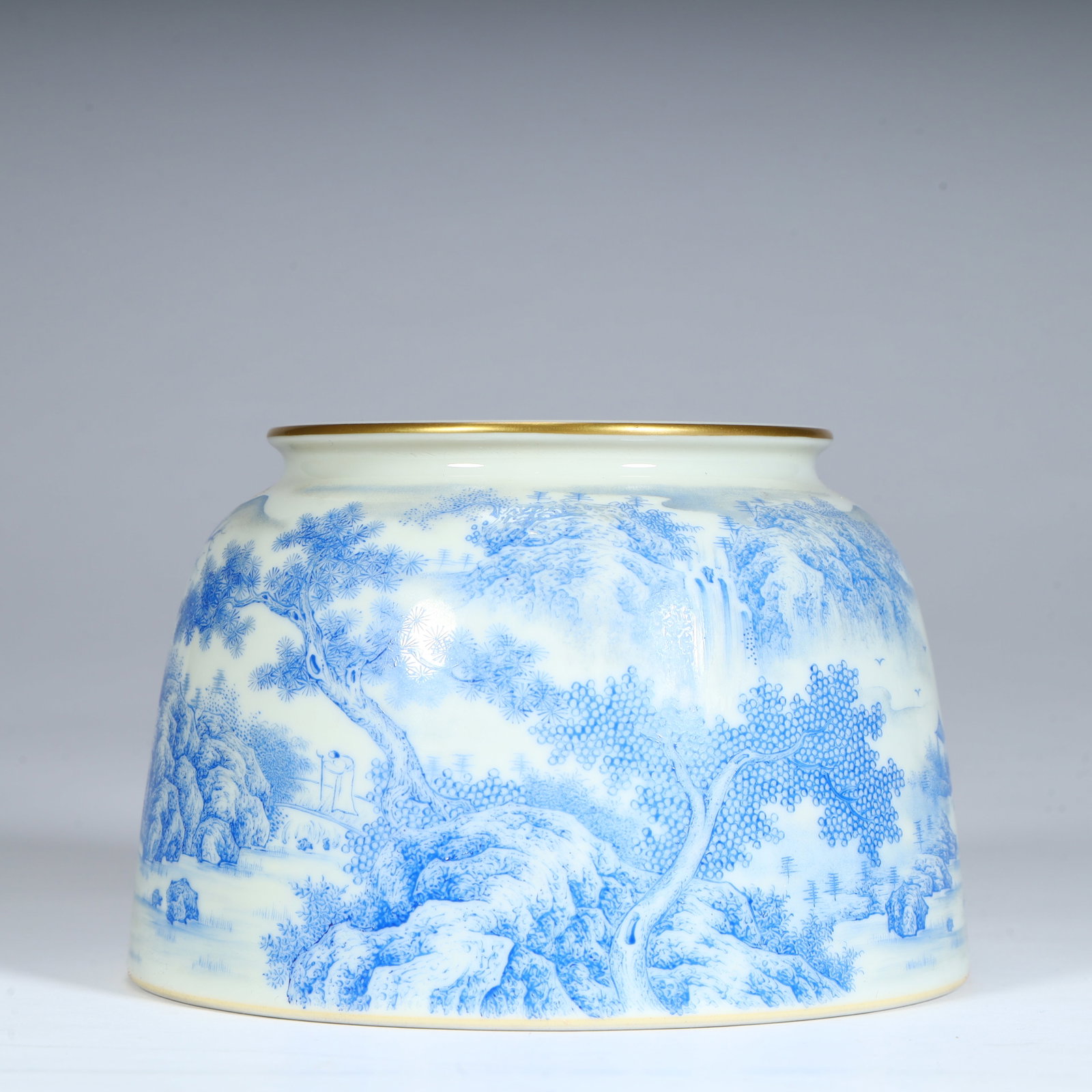 A beautiful Qing Dynasty emerald landscape inscription with a poem painted with gold-painted horse (1 of 9)