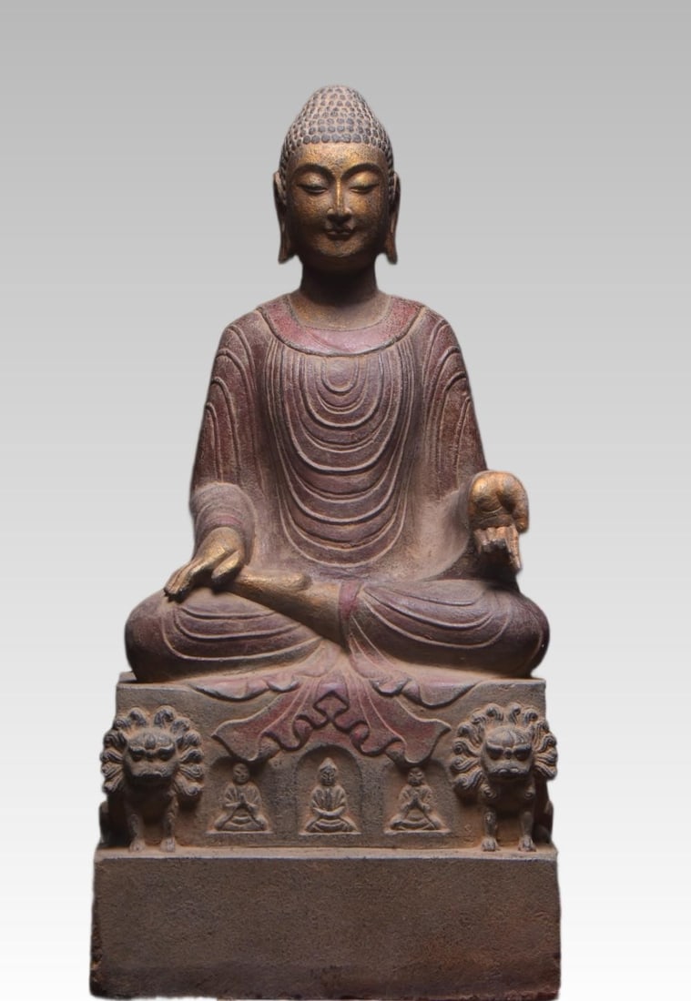 A fine Han Dynasty bluestone painted Buddha statue (1 of 11)