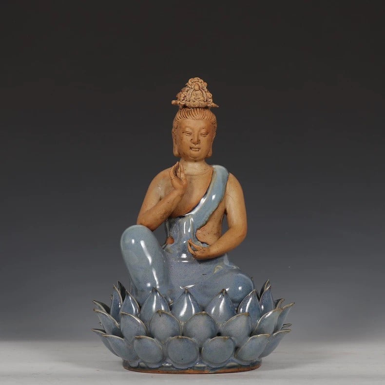 A fine Song Dynasty Jun kiln grape purple-glazed Buddha seated lotus statue (1 of 8)