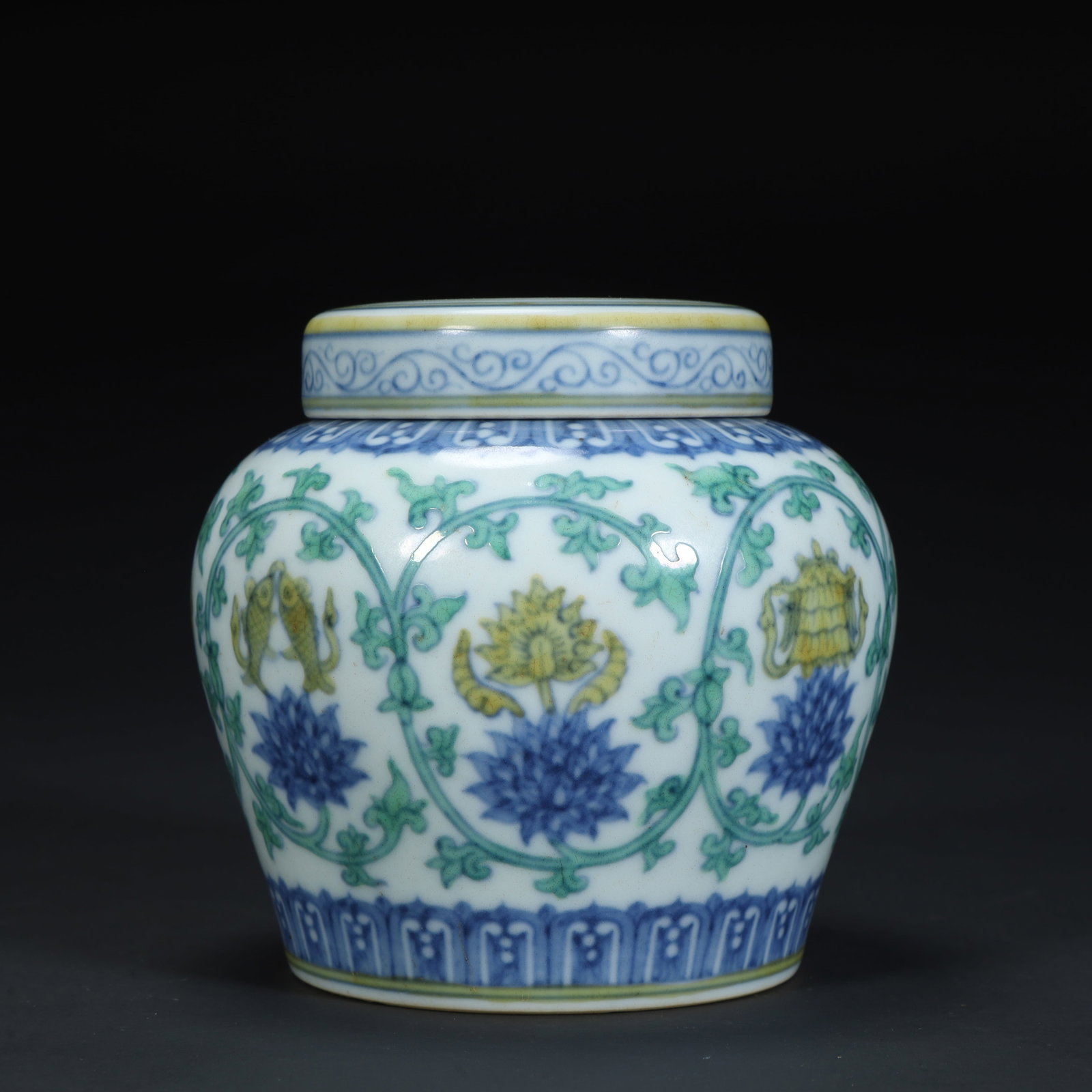 A fine Qing Dynasty doucai entwined floral consecration with eight auspicious patterns and lidded (1 of 9)
