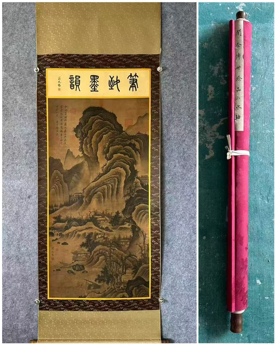 A beautiful painting of Guan Tong's 'Hidden Fishermen in the Stream, Mountains, and Mountains.': Guan Tong's 'Mountain Stream and Fishing Retreat' paintingSIZE:67x133cm(The Dimensions Of All Batches Are Manually Measured.If You Need More Detailed Information, Please Contact Our Customer Service B