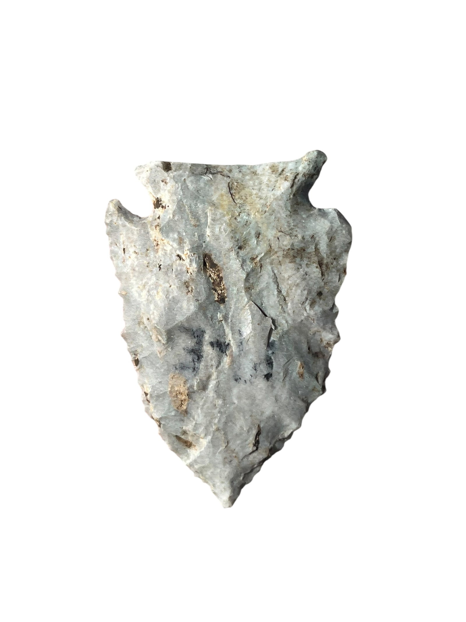 Indiana Green / Attica Chert Archaic Arrowhead: Indiana Green / Attica Chert Archaic Arrowhead. 1 11/16" Long.