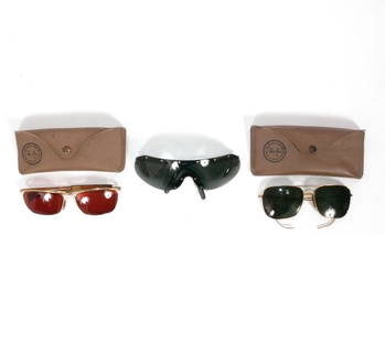 Group of Three Sunglasses Ray Ban Porsche Design From The Estate of Jackie Rogers: Group of Three Vintage Sunglasses, from the estate of Jackie Rogers, Famous NYC Fashion Designer. Including Two Ray Ban Sunglasses, circa 1960s-1970s, and one Porsche Design sunglasses, circa 1980s. I