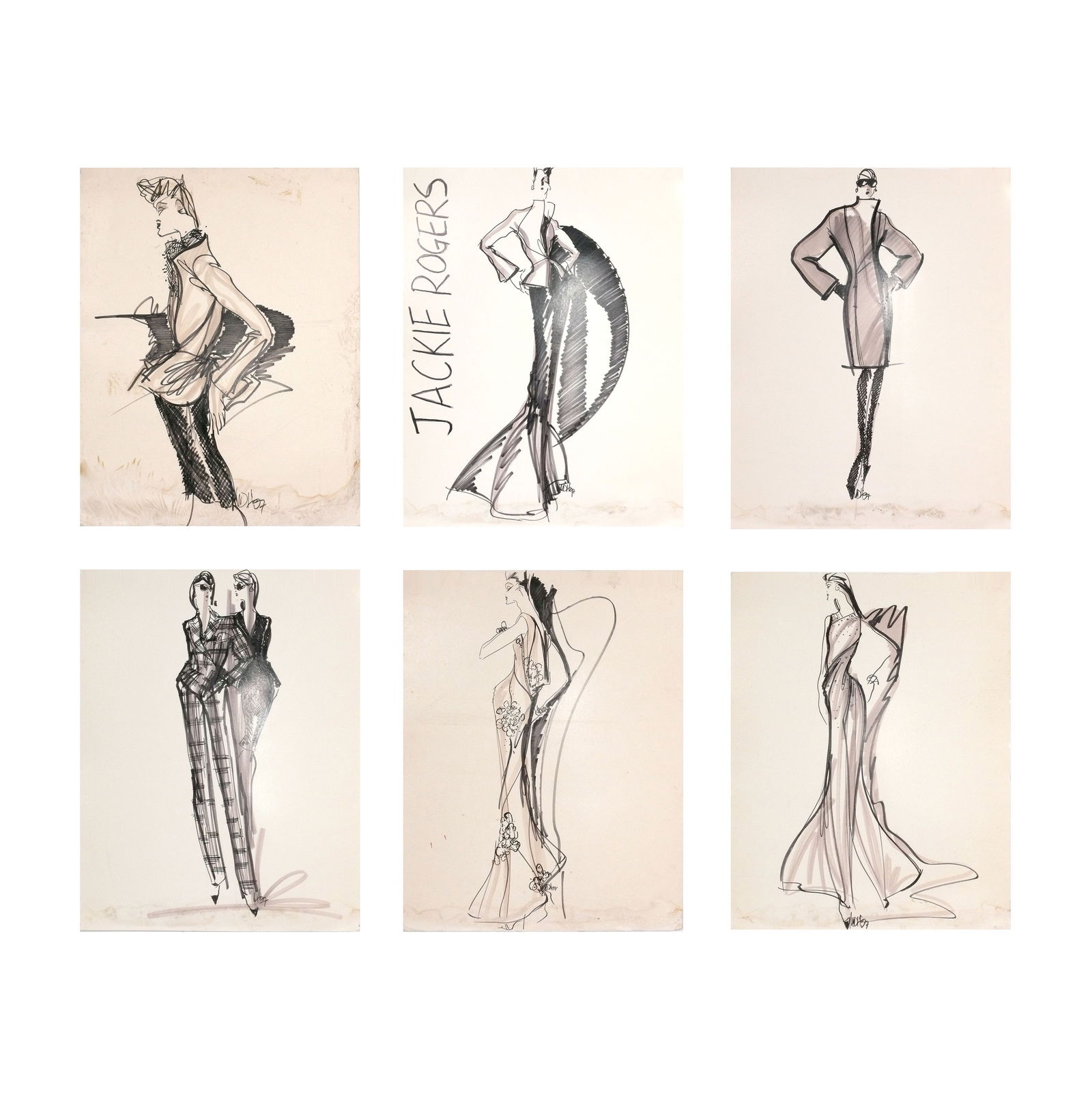 Six Original 1980s Fashion Sketches Drawings by Jackie Rogers NYC Fashion Designer (1 of 7)