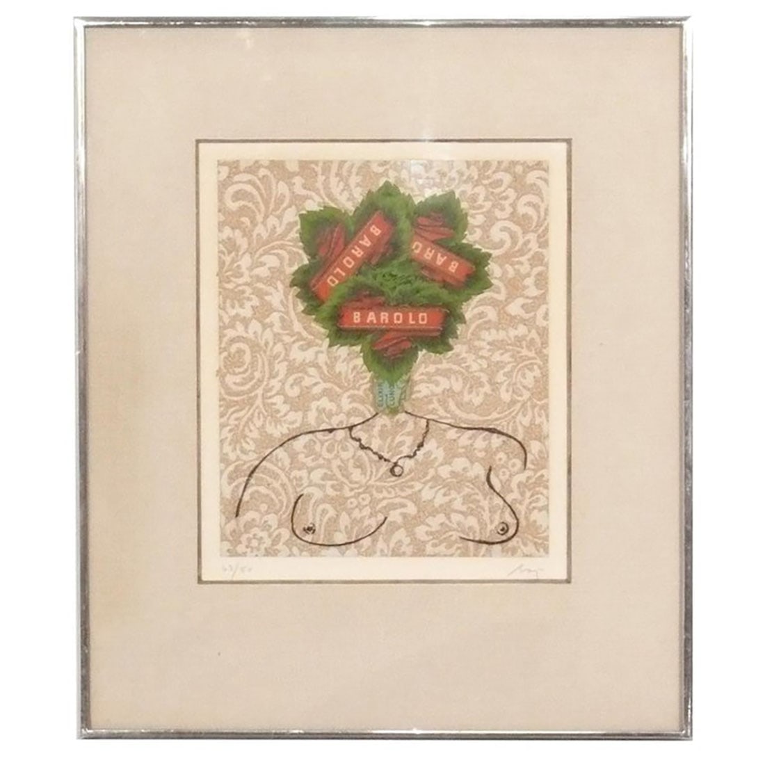 Enrico Baj Surrealist Lithograph Mid Century Modern Italian Art Pencil Signed: Abstract surrealist nude lithograph by Enrico Baj, Italian, circa 1960s. Entitled “Lady Jane Gray, Queen of England For Nine Days”. This piece is pencil signed and numbered by the artist, 43 o