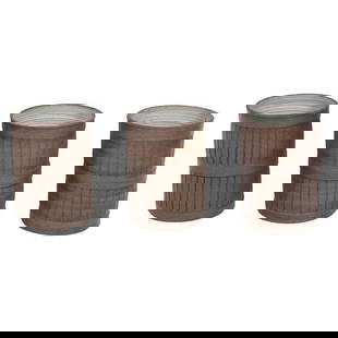 Set of Three Midcentury California Ceramic Planters: Midcentury ceramic planters, American, circa 1960s. These pieces are unsigned, so we are unsure of the ceramicist, but the estate where they were purchased from told us they were purchased in Californ