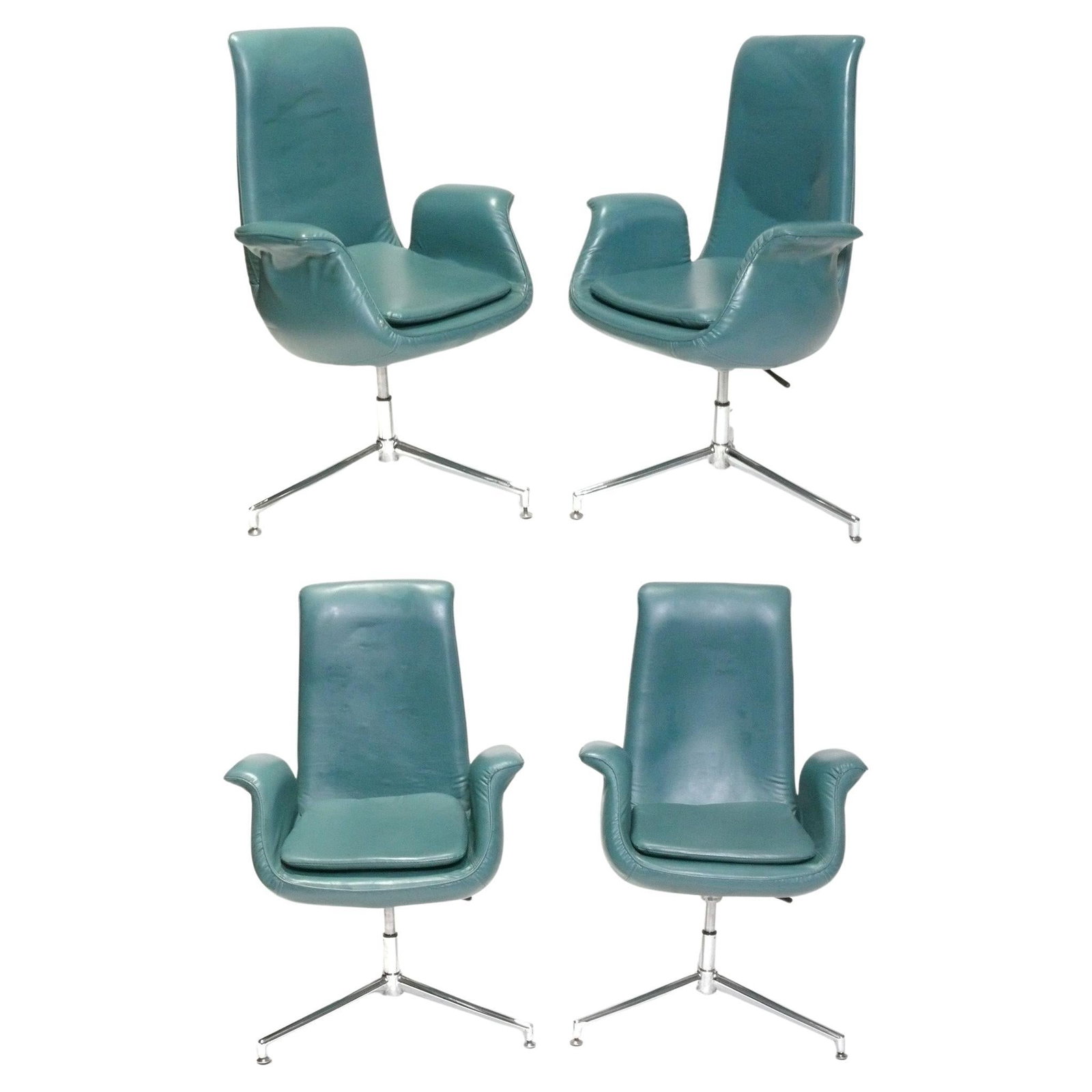 Preben Fabricius Bird Dining Chairs Set of Four: Preben Fabricius and Jorgen Kastholm for Alfred Kill, unsigned, Denmark, Circa 1970. 43.25"H x 26"W x 21.5"D x 20" seat height. Furniture items are too large to ship via a common carrier like UPS or F