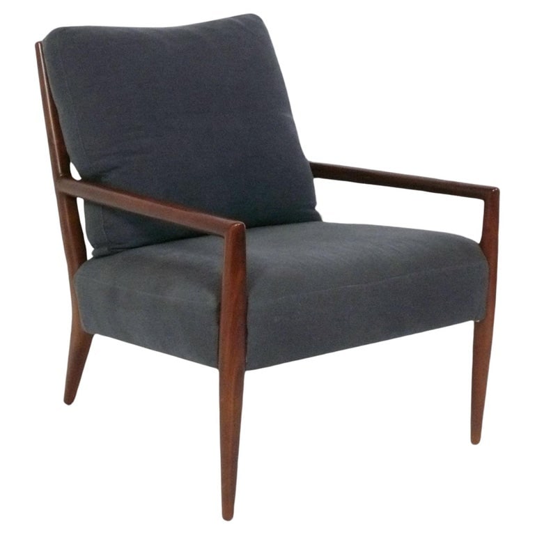 Modernist Lounge Chair designed by T.H. Robsjohn Gibbings: Modernist Lounge Chair, designed by T.H. Robsjohn Gibbings for Widdicomb, circa 1950's. As with all of Gibbings' designs, this chair has elegant, clean lines that look good from any angle. 32"H x 27"W