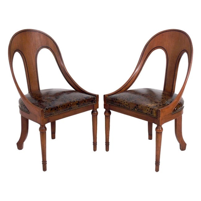 Pair of Spoonback Chairs with Oil Spot Leather Seats (1 of 4)