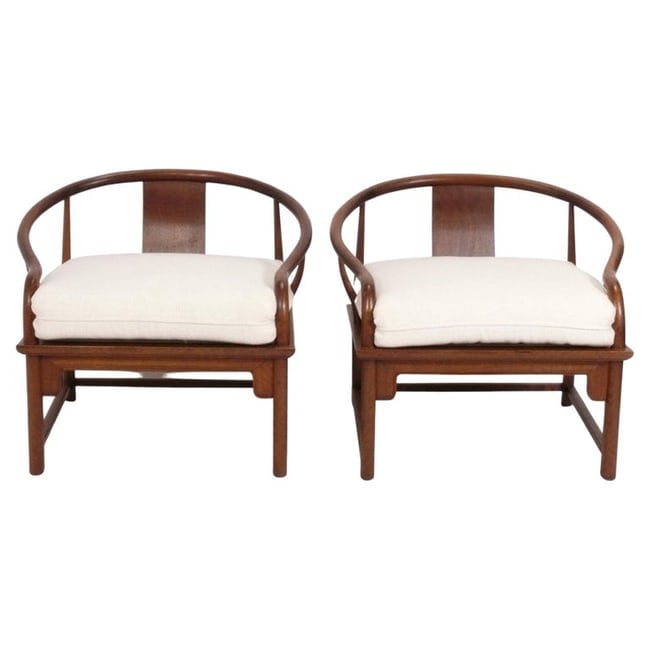Pair of Asian Influenced Horseshoe Back Lounge Chairs by Michael Taylor Baker (1 of 3)