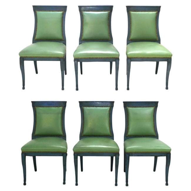 Set of Six French Empire Style Dining Chairs: Set of six French Empire style dining chairs, France, circa 1960s. 36"H x 21"D x 20"W x 18" seat height. Furniture items are too large to ship via a common carrier like UPS or FedEx. They will need to