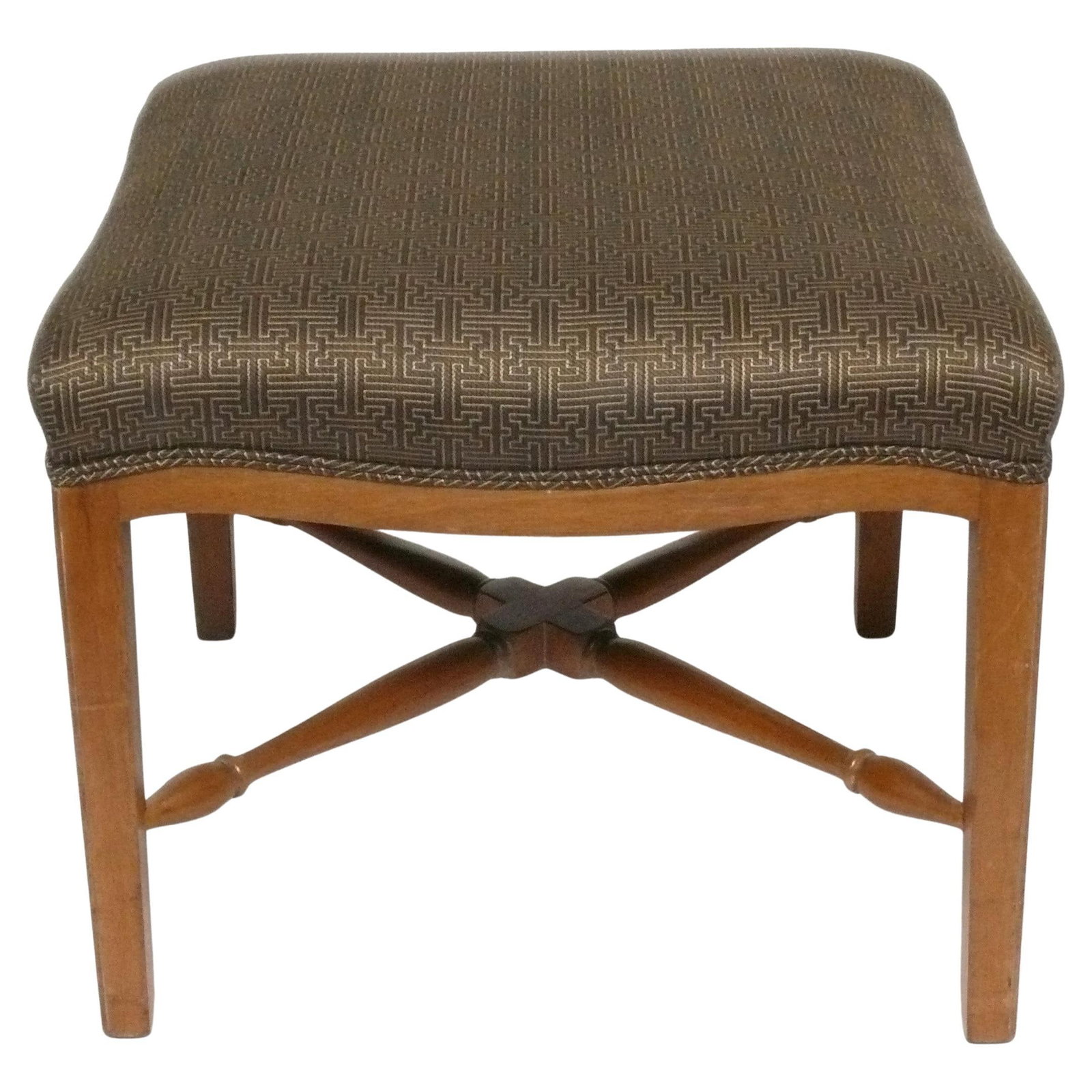 Mid Century Upholstered X Base Stool Hollywood Regency Modern (1 of 5)