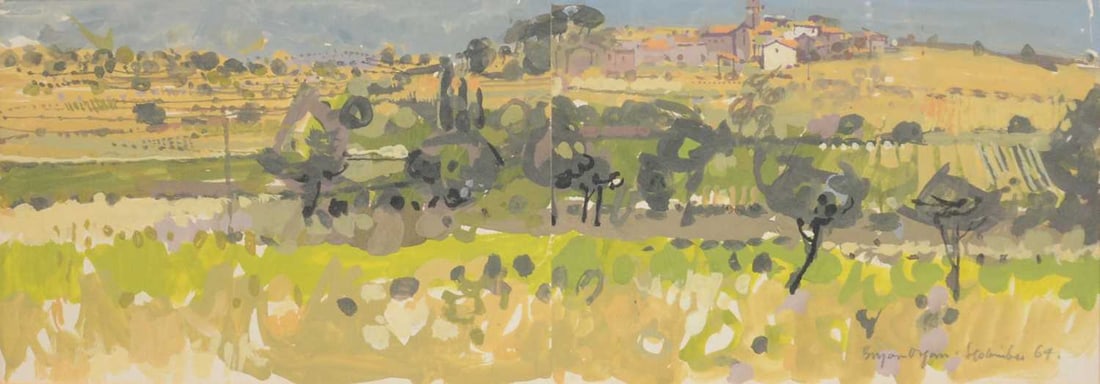 § Bryan Organ, (b. 1935-) Provence landscape: Bryan Organ, (b. 1935-), Provence landscape, signed and dated September 64, gouache on paper, 25x69cm.