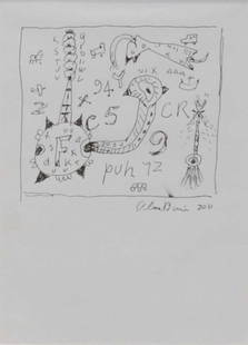 § Alan Davie (1920 - 2014) Untitled (letters and numerals): Alan Davie (1920 - 2014), Untitled (letters and numerals), pen on paper, signed and dated 2011, 20x14cm.
