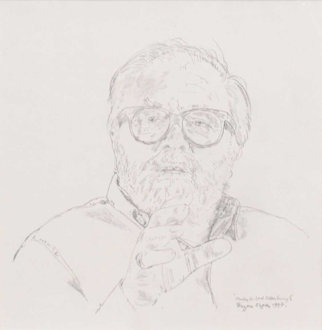 § Bryan Organ (b. 1935-) Study for Lord Attenborough: Bryan Organ (b. 1935-) Study for Lord Attenborough, signed and dated 1997, pencil drawing, 31cm x 31cm.