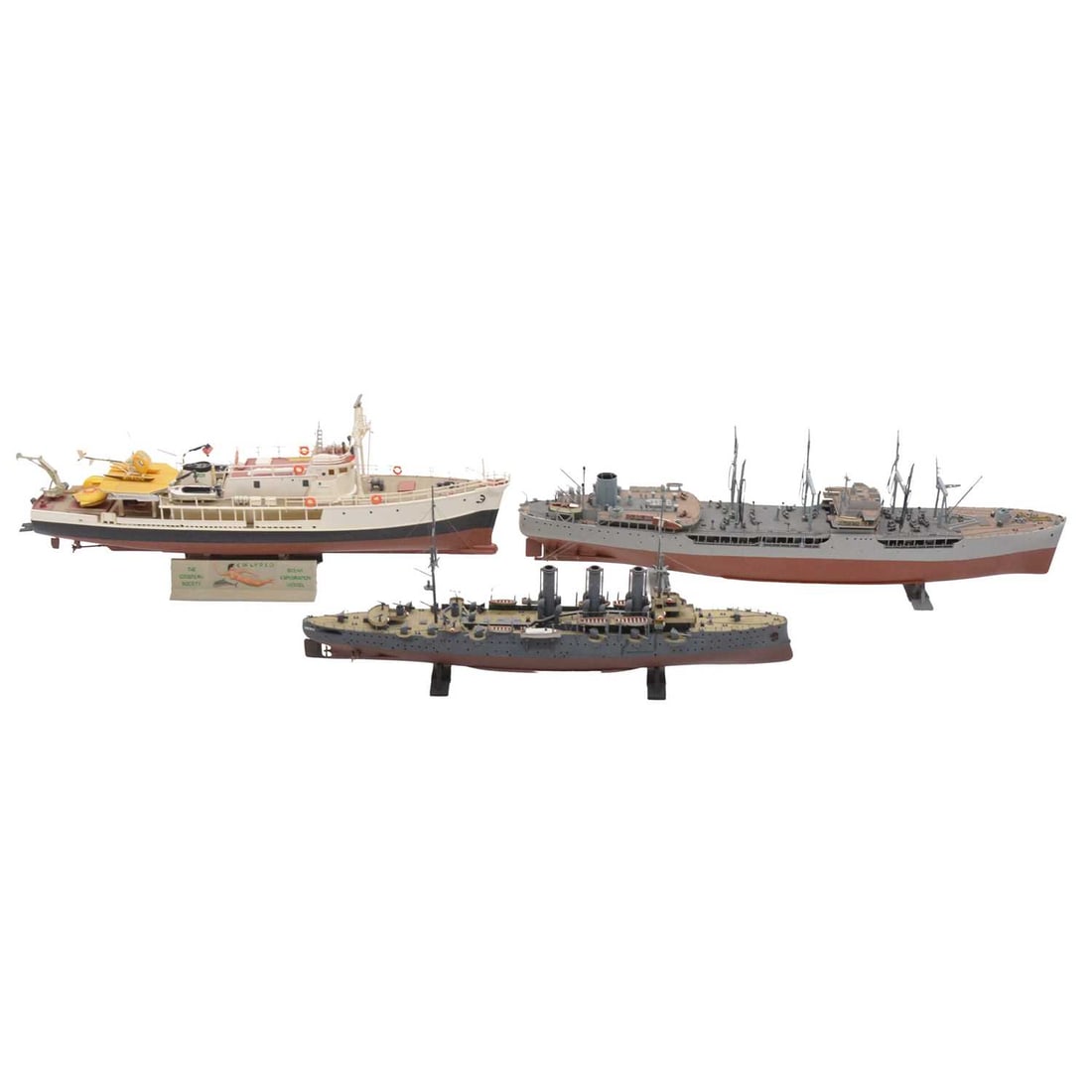 Thirty-six model ships, including HMS Snowberry K166 length 87cm, and others: Thirty-six model ships, including HMS Snowberry K166 length 87cm, and others