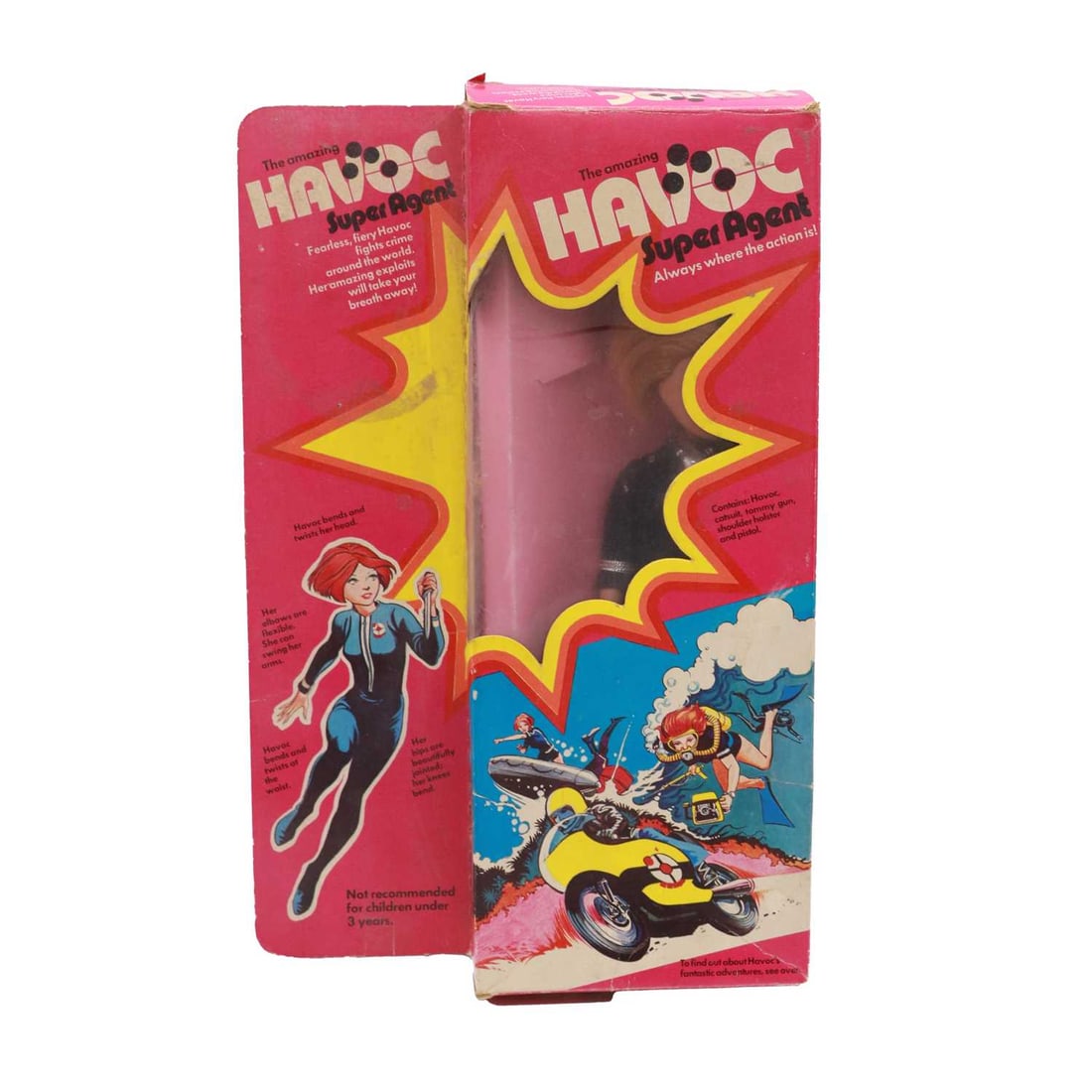 Mary Quant Havoc Super Agent doll, boxed: Mary Quant doll, ref.75001 Havoc Super Agent, boxed, complete, with sub-machine gun and holster pistol