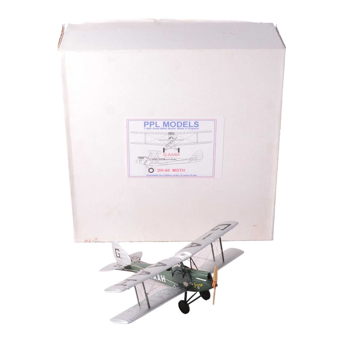 PPL Models, a 1:36 scale diecast model - DH60 Moth, boxed: PPL Models, a 1:36 scale diecast model - DH60 Moth, boxed