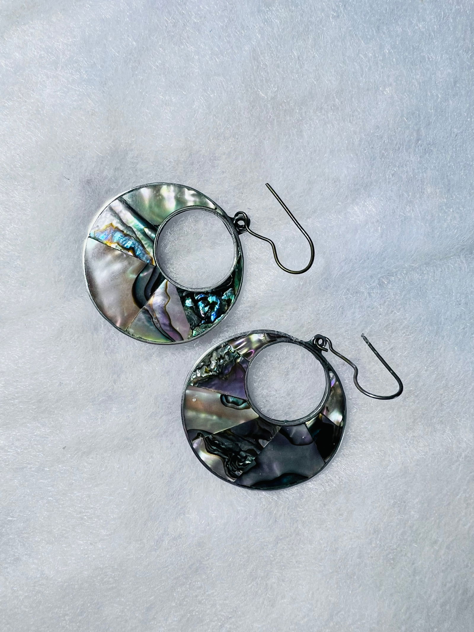 Mexican Alpaca Silver & Abalone Shell Hoop Earrings (1 of 2)