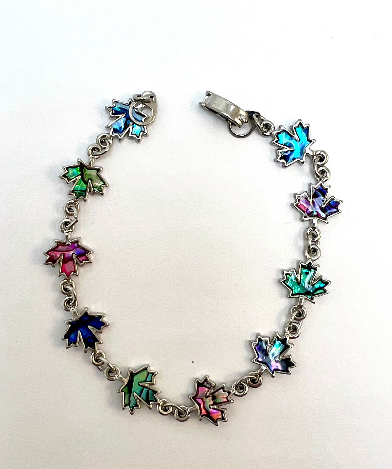 Gorgeous Vintage St. John Silver-Tone Maple Leaf Bracelet with Abalone Inlay (1 of 2)