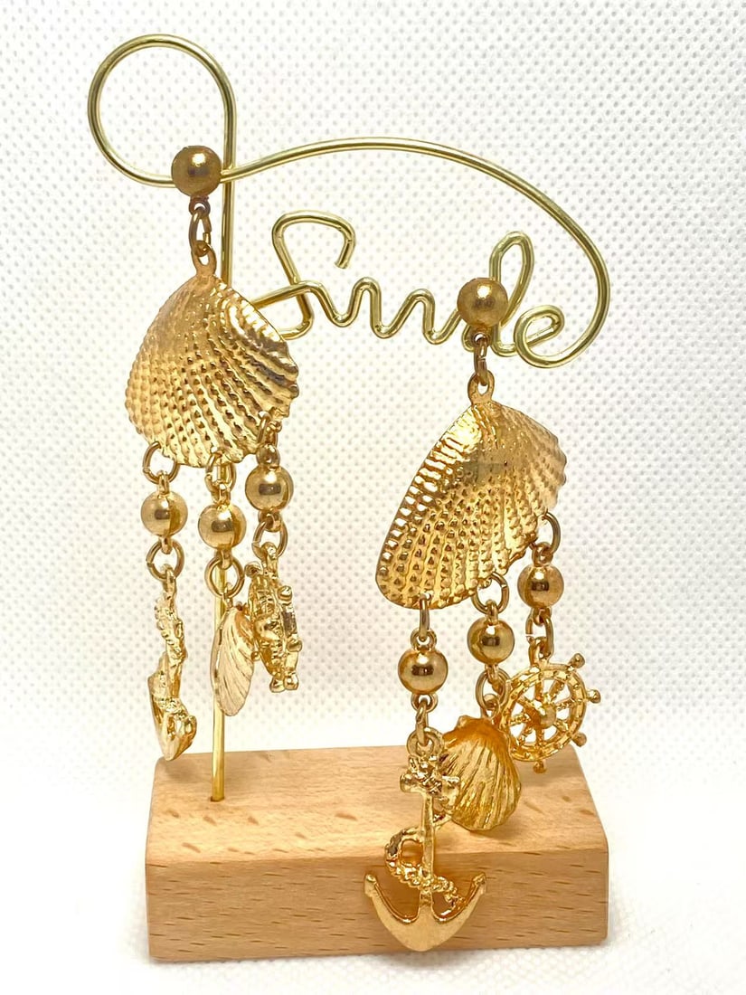 Gold-Tone Ocean Theme Dangle Earrings (1 of 2)