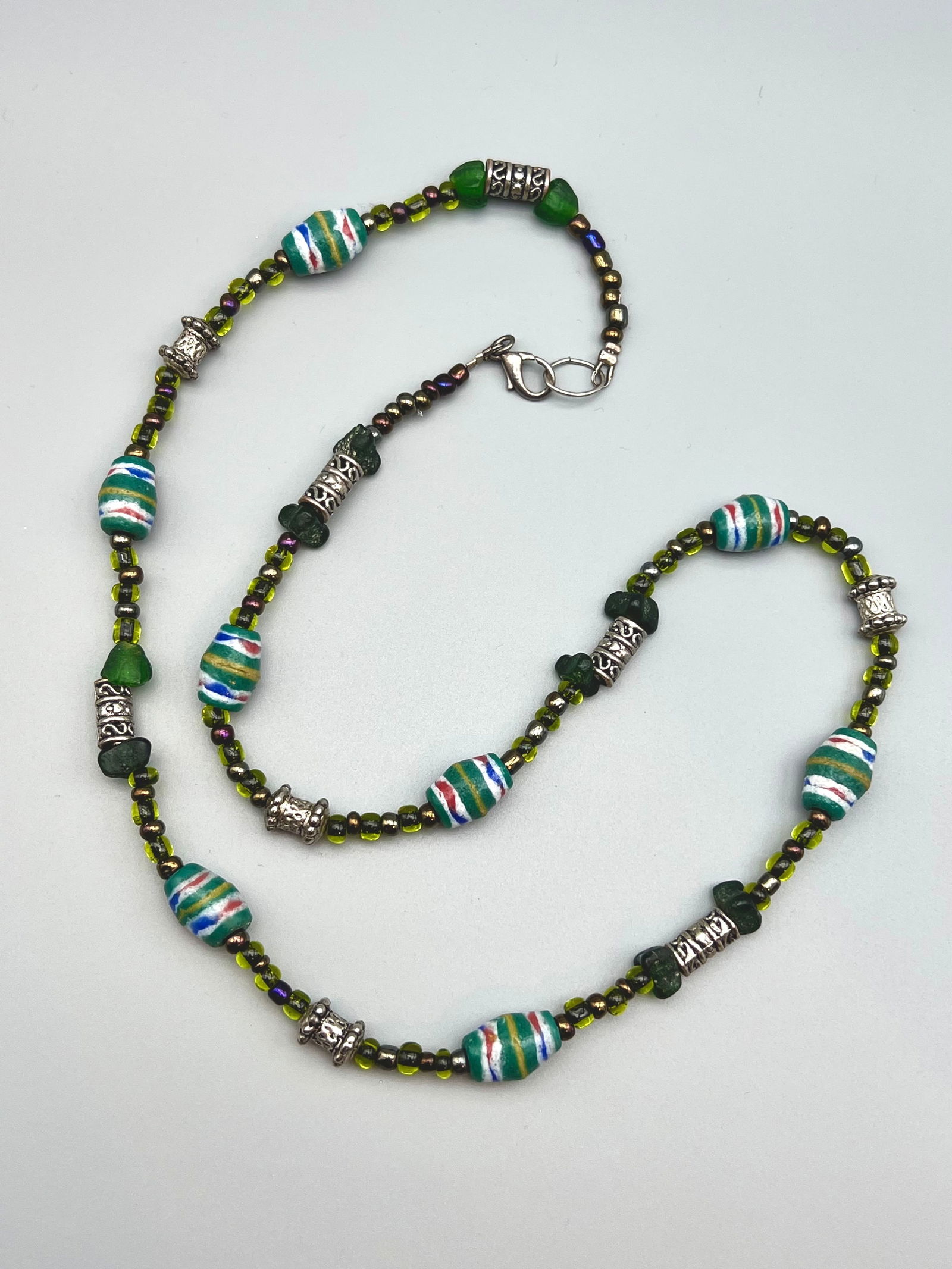 Mixed Strand Necklace with African Powder Glass, Recycled Trade Beads, and Czech Seed Beads (1 of 5)