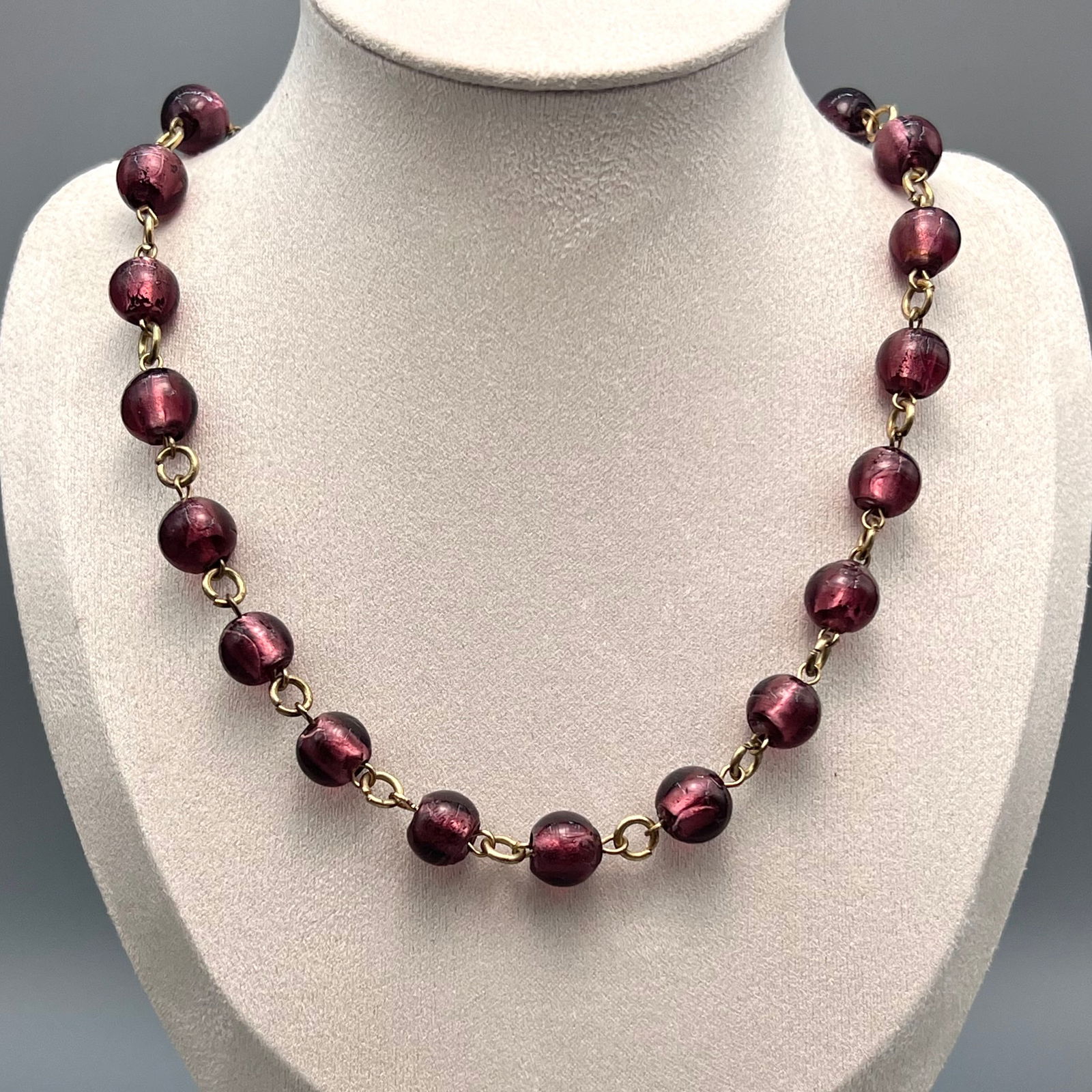 Murano Venetian Glass Necklace with Silver Foil Beads (1 of 4)