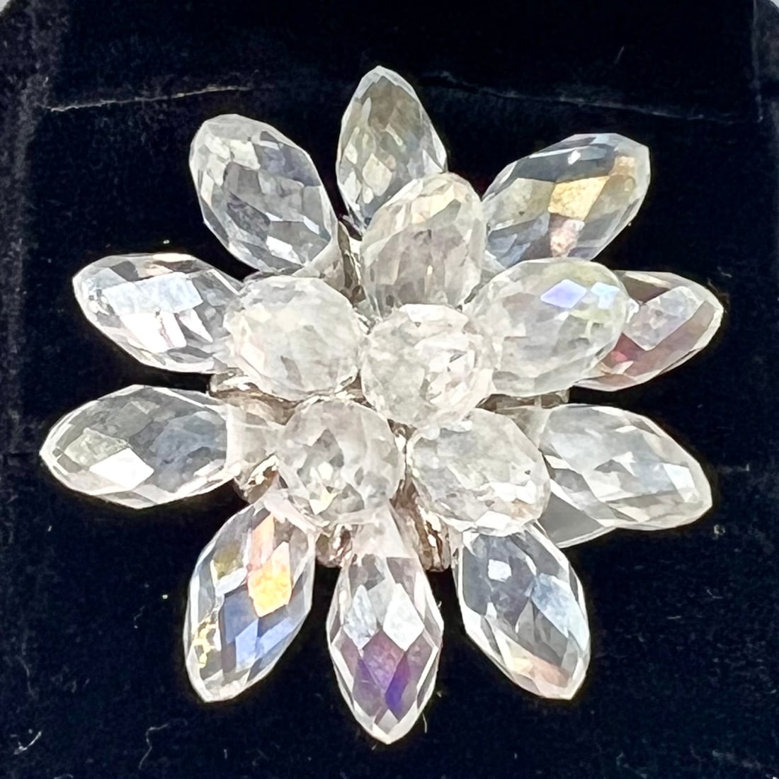 Vintage Faceted Glass Flower Cocktail Ring Adjustable (1 of 4)