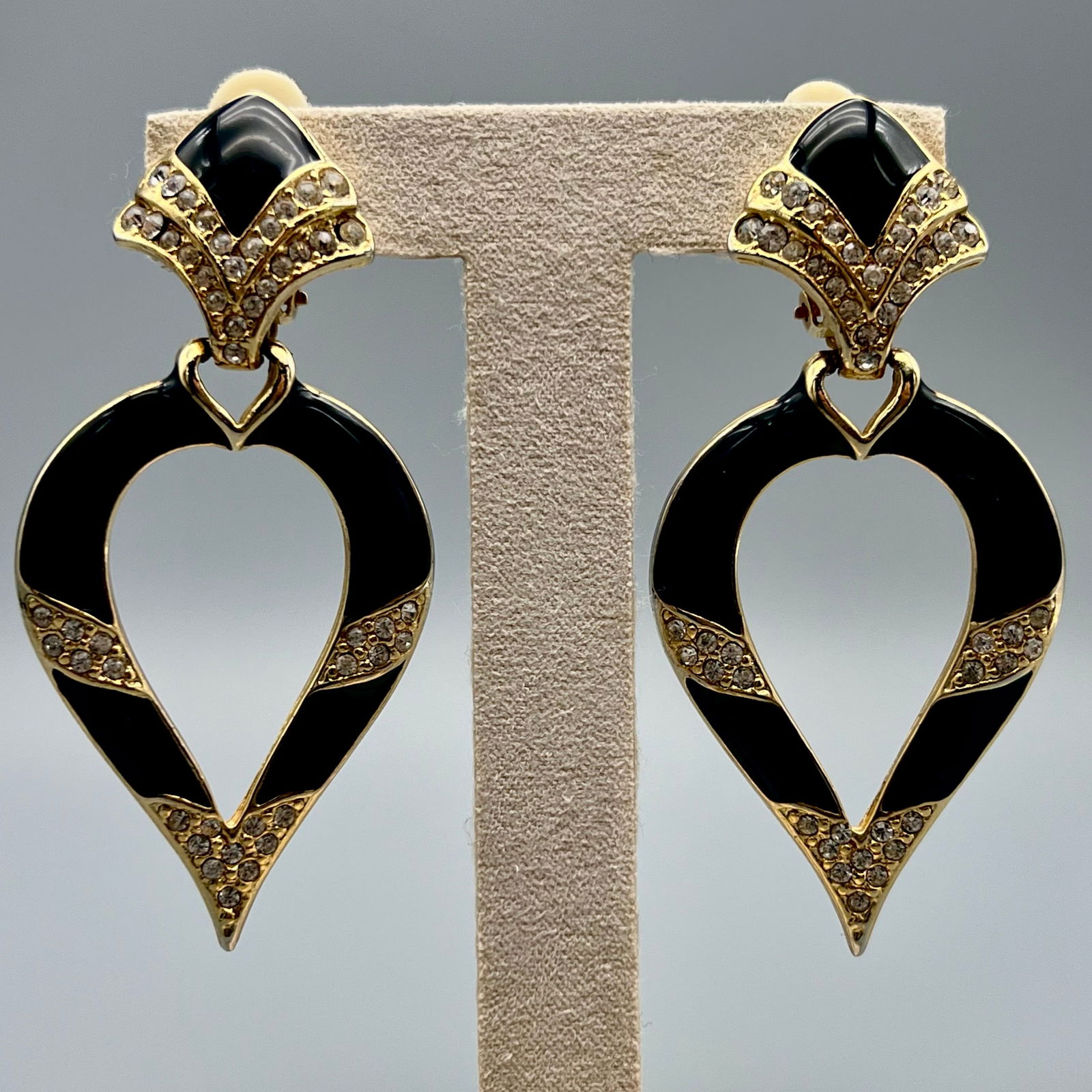 Signed Fifth Avenue Collection Butler Black Enamel Rhinestone Drop Earrings (1 of 3)