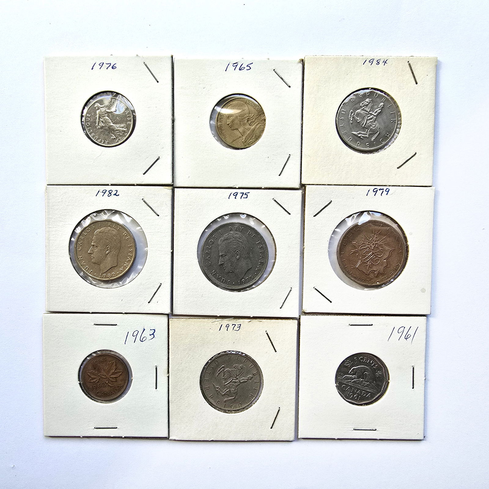 Lot of 9 Assorted Foreign Coins 60', 70', 80' France, Spain, Canada, Austria (1 of 20)