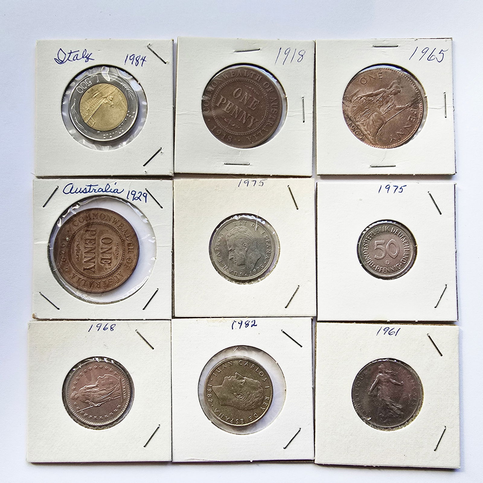 Lot of 9 Assorted Foreign Coins - 1918-1984 (Australia, Spain, Italy, Germany...) (1 of 20)