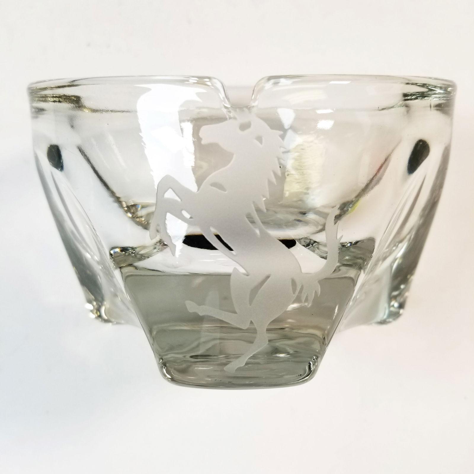 Viking Pipe Ashtray Clear Art Glass Orb Etched Ferrari Prancing Horse Slant (1 of 6)
