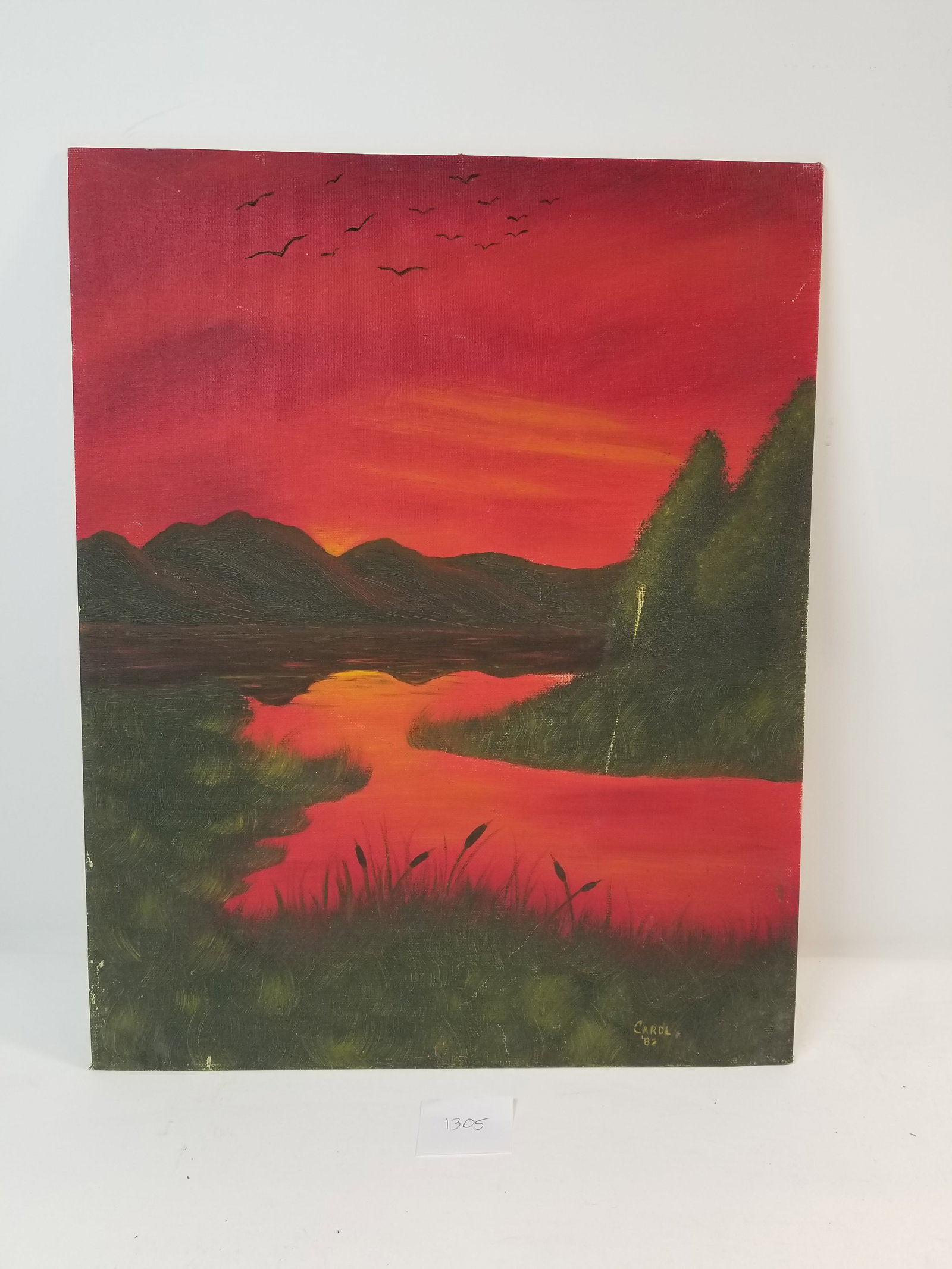 Minimal Sunset River Art: Minimalist Sunset River Art – Serene and elegant depiction of a sunset over the water. Condition varies; please refer to photos for details