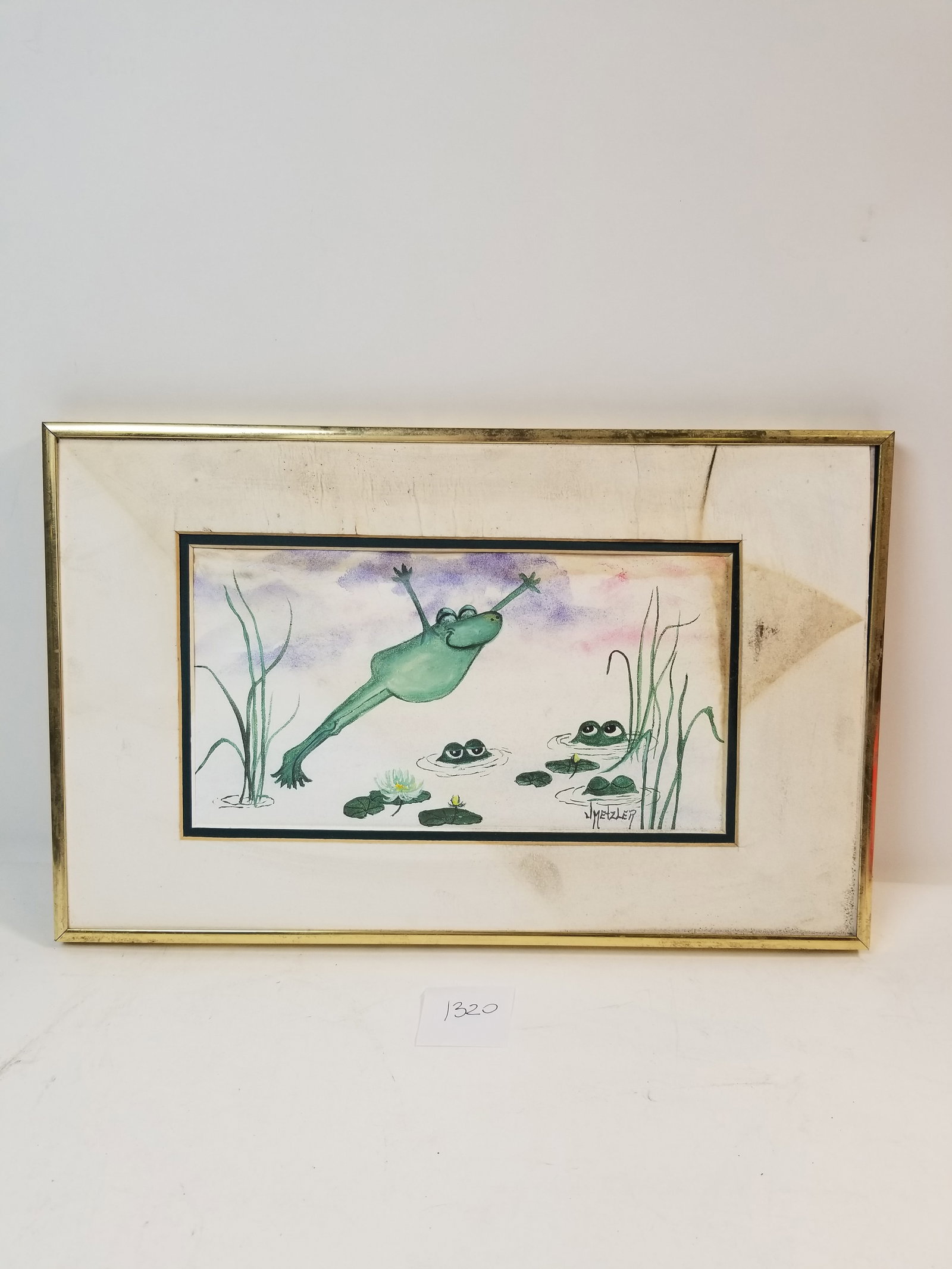 Leaping Frog Art: Leaping Frog Art – Lively and dynamic depiction of a frog in motion. Condition varies; please refer to photos for details