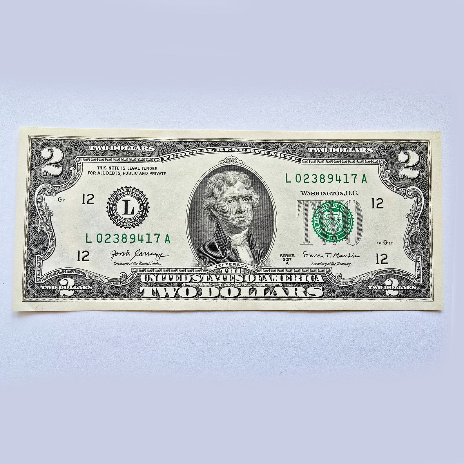 2017A Series $2 Two Dollar Bill: 2017A Series $2 Two Dollar Bill