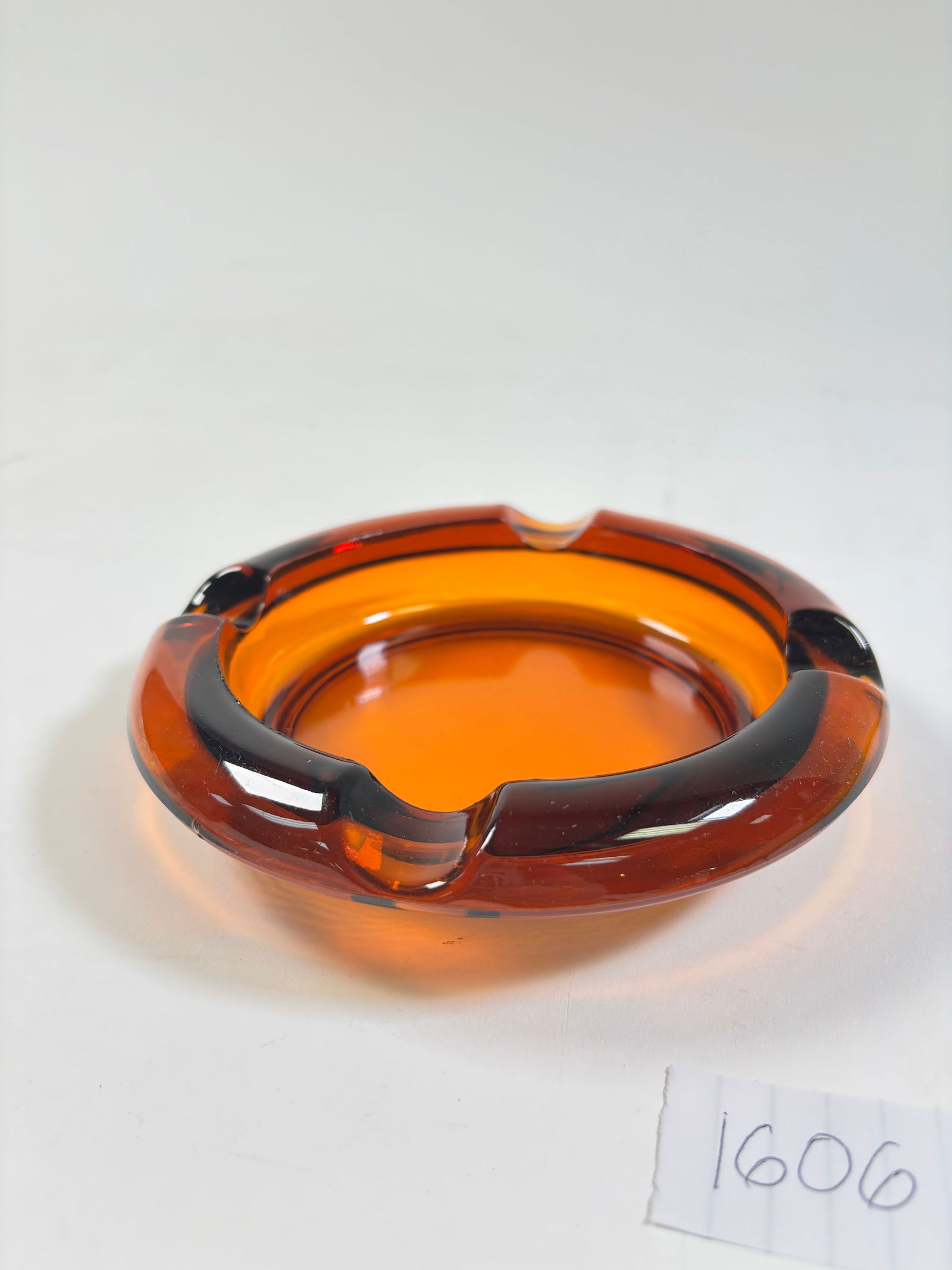 Round Heavy Amber Glass Ashtray (1 of 4)