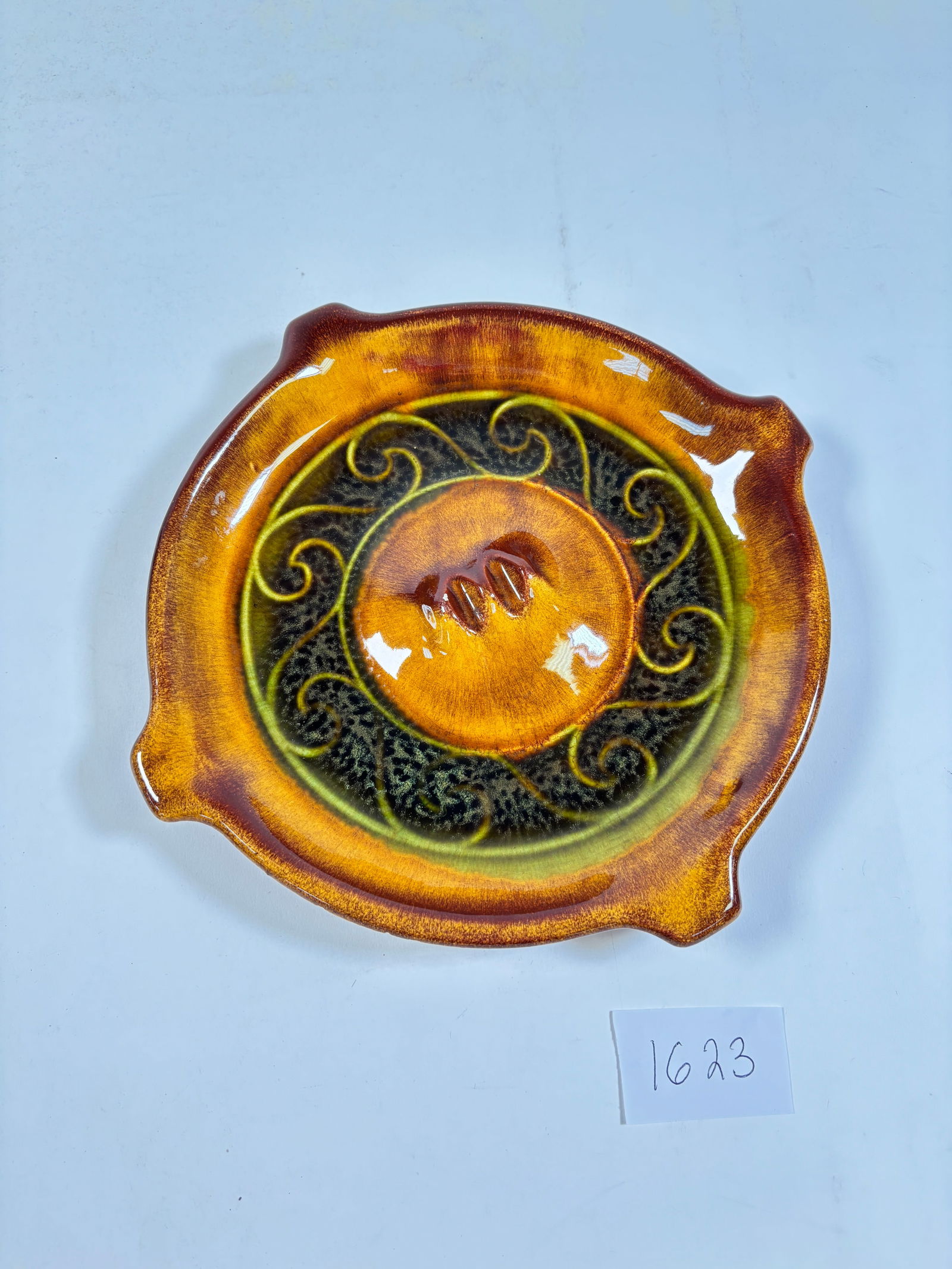 Mid Century USA Brown and Teal Art Pottery Ashtray (1 of 4)