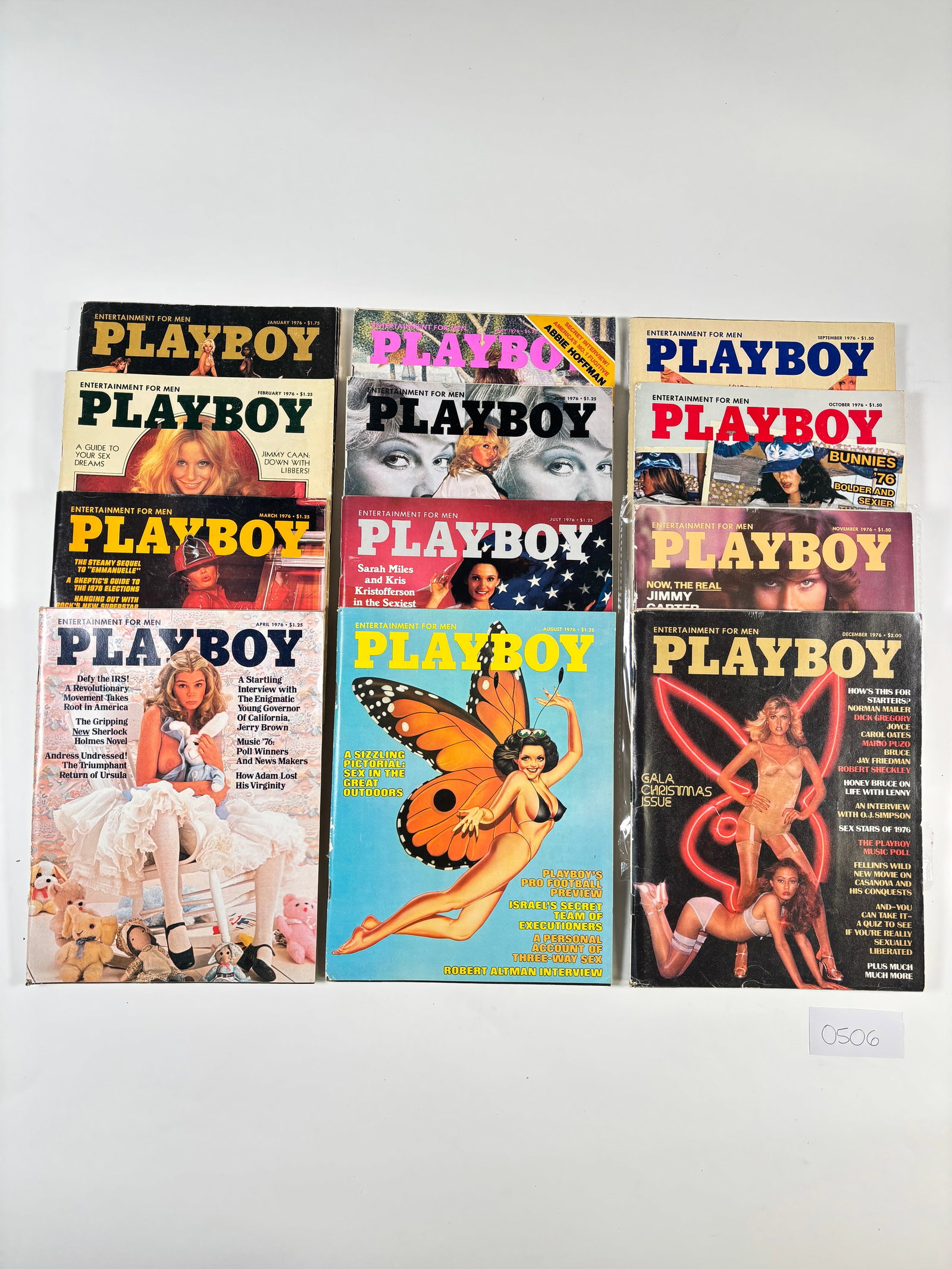 Playboy Magazines Set of 12 (1976): Vintage Playboy Magazines (1976) – Sold as-is. Condition varies; please review photos for details. Specific months shown in attached images